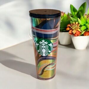 STARBUCKS CHRISTMAS 2021 24oz HOLIDAY MULTI COLORED SWIRL TUMBLER COLD CUP